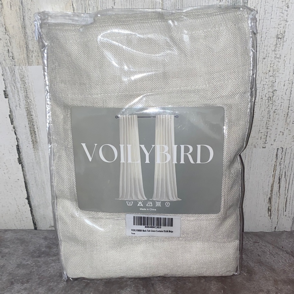 1226 Voilybird Cream Back Tab Linen Curtain Panel